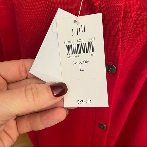 J Jill Sangria Red Slub Knit Layered Dress Size L Buttons Back Pockets Stretch - Picture 11 of 14